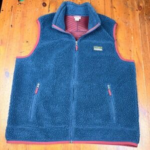 LL Bean Mountain Pile Fleece Vest Mens XXL Blue Red Trim Full Zip 502429
